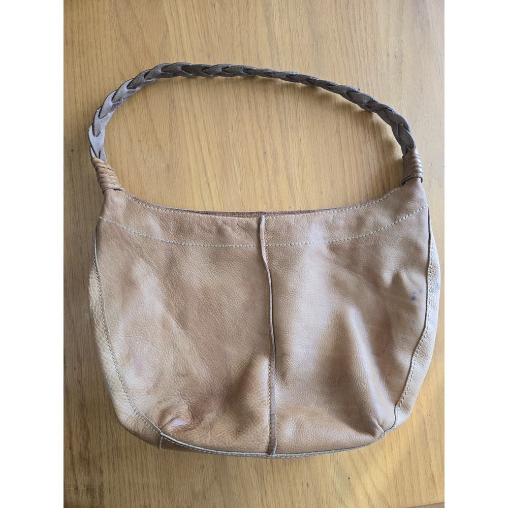 Fossil Camel Brown Leather Floral Painted Braided Strap Boho Hobo Slouchy